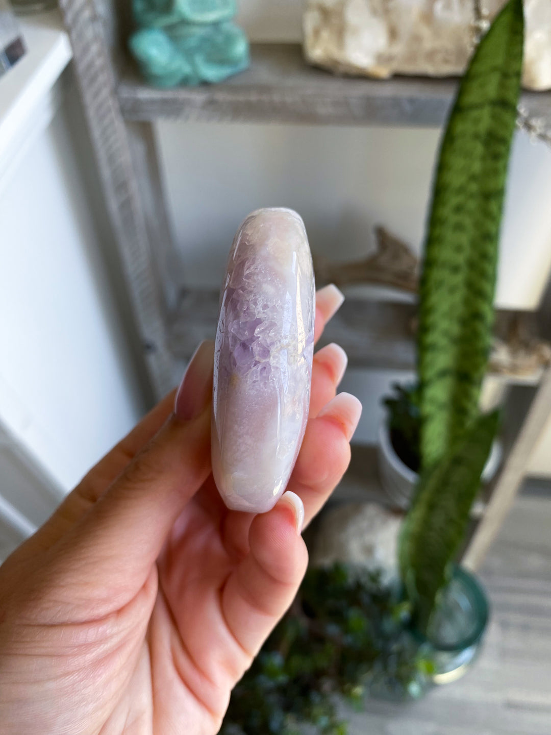 Gentle Amethyst & Flower Agate Palm Stone #3