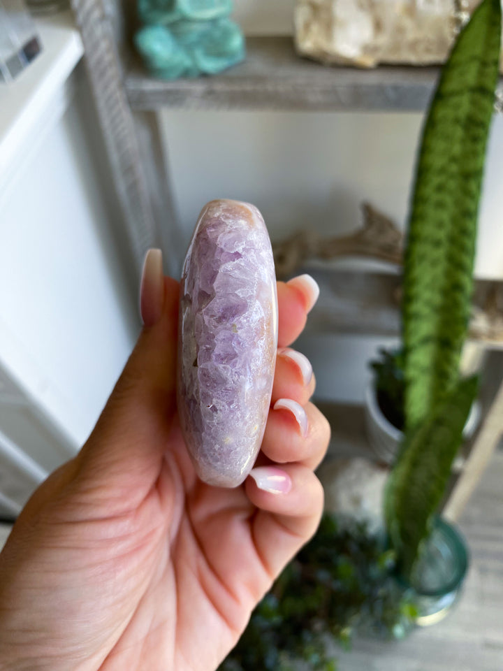 Gentle Amethyst & Flower Agate Palm Stone #3