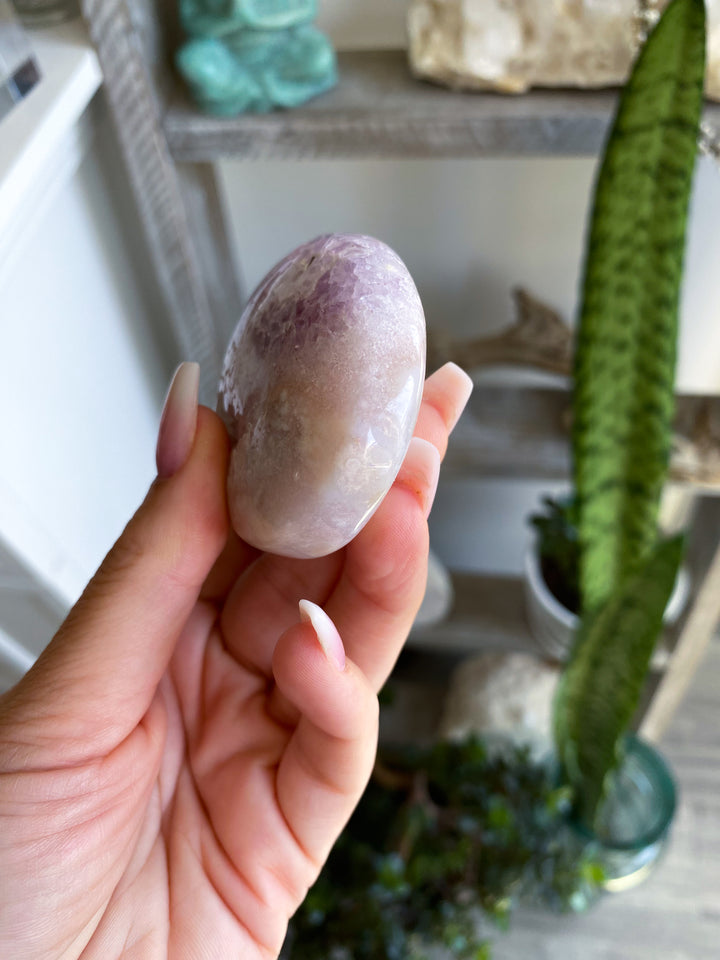 Gentle Amethyst & Flower Agate Palm Stone #3