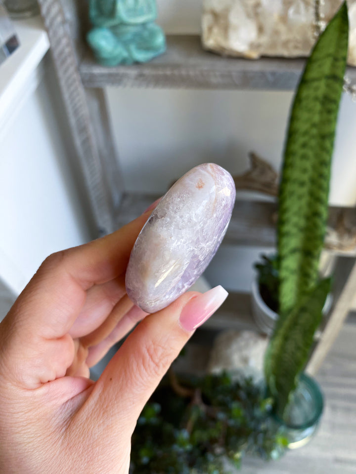 Gentle Amethyst & Flower Agate Palm Stone #3