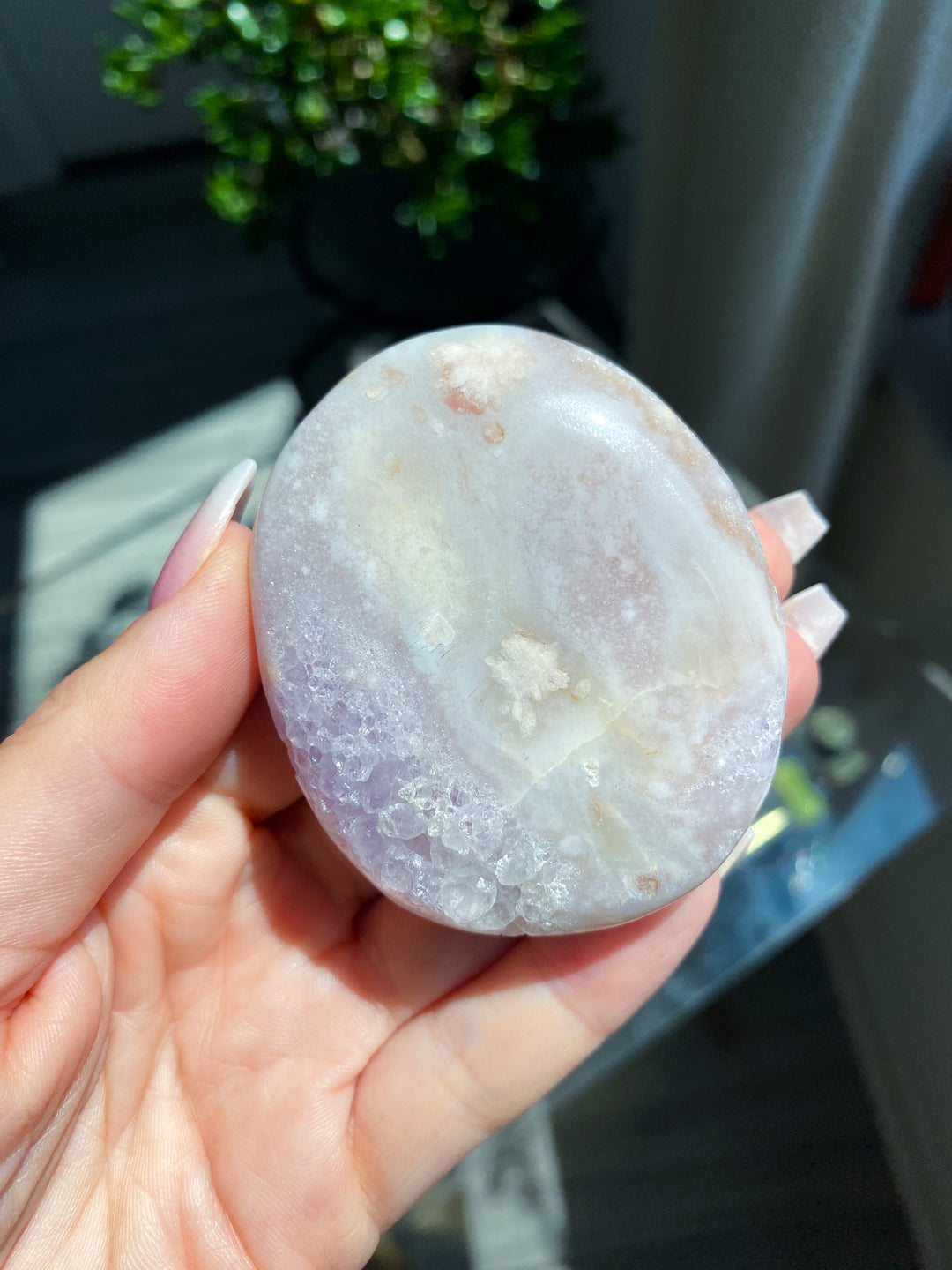 Gentle Amethyst & Flower Agate Palm Stone #3