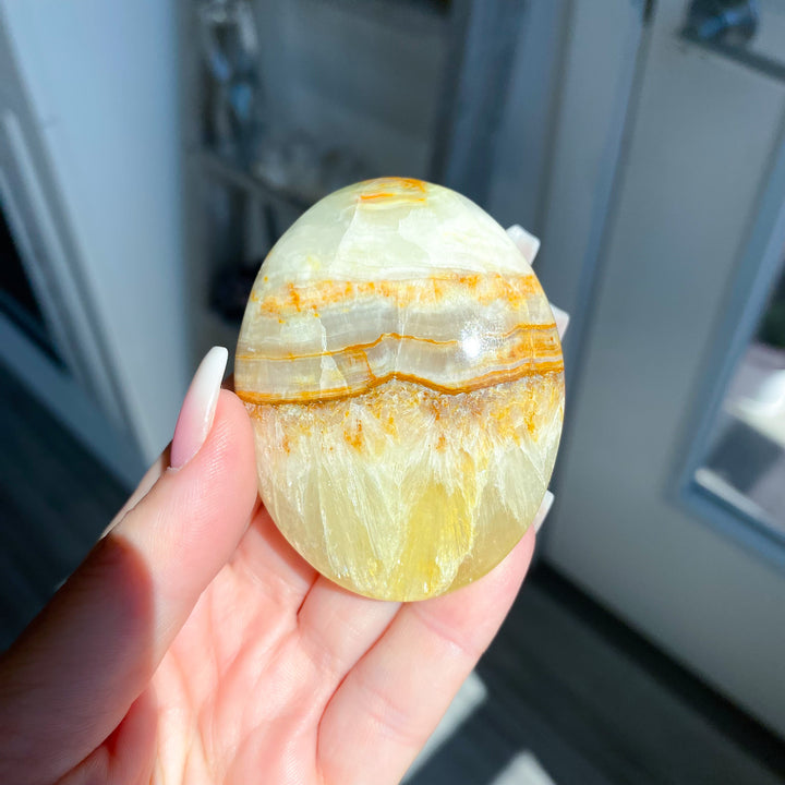 Lemon &amp; Gray-Green Calcite Palm Stone 