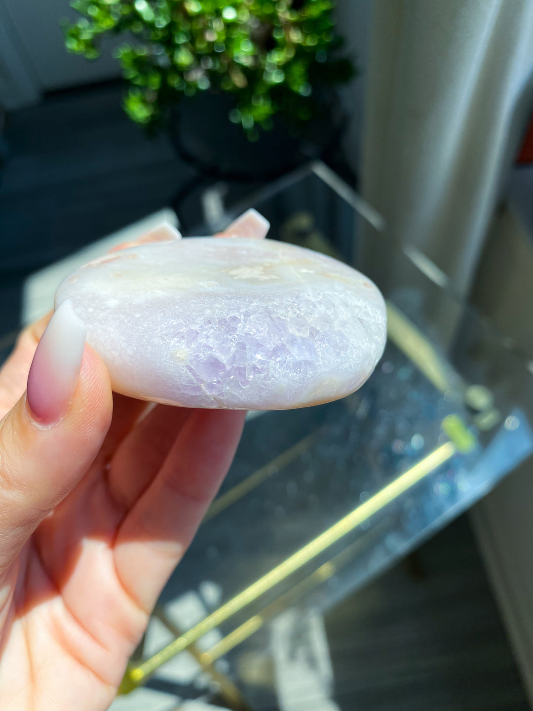 Gentle Amethyst & Flower Agate Palm Stone #3