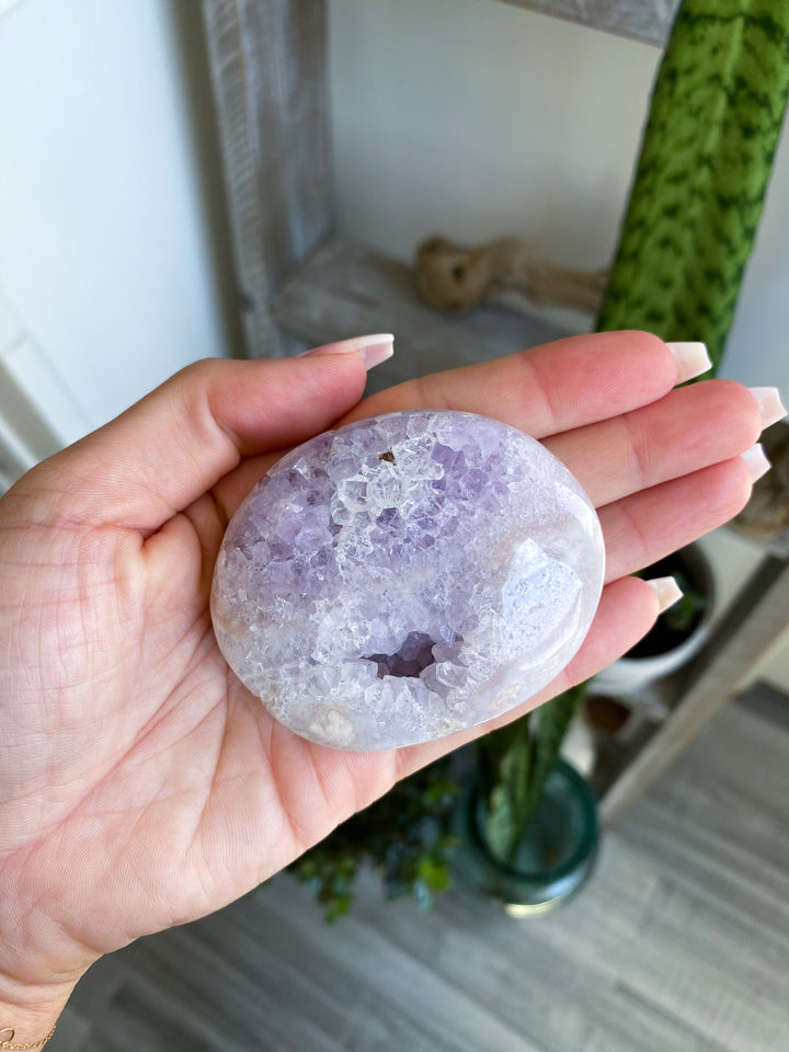 Gentle Amethyst & Flower Agate Palm Stone #3