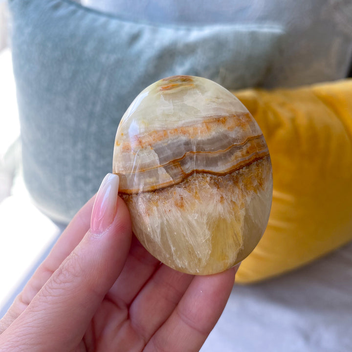 Lemon &amp; Gray-Green Calcite Palm Stone 