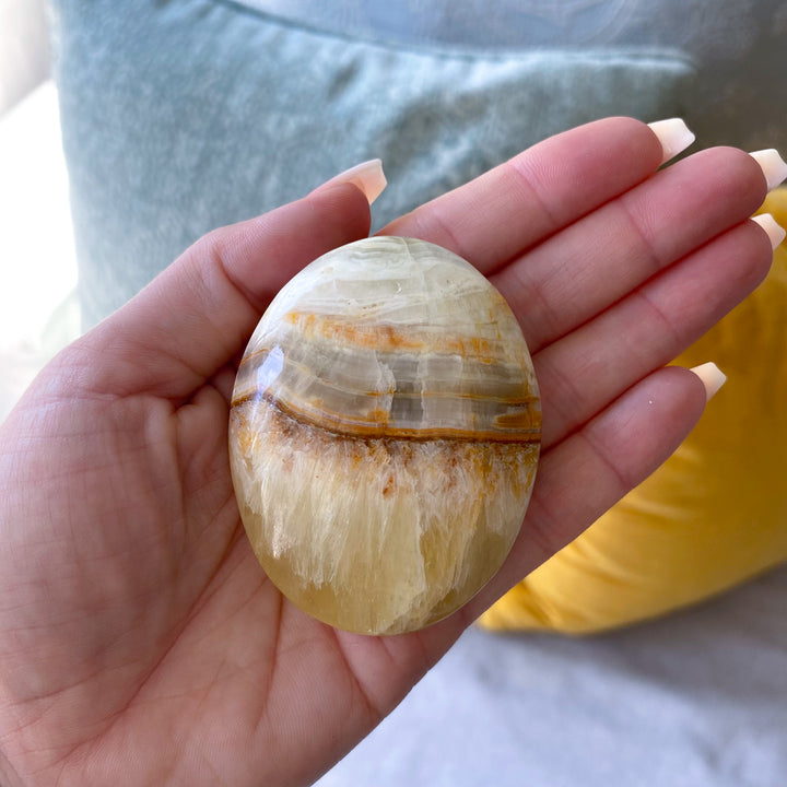 Lemon &amp; Gray-Green Calcite Palm Stone 