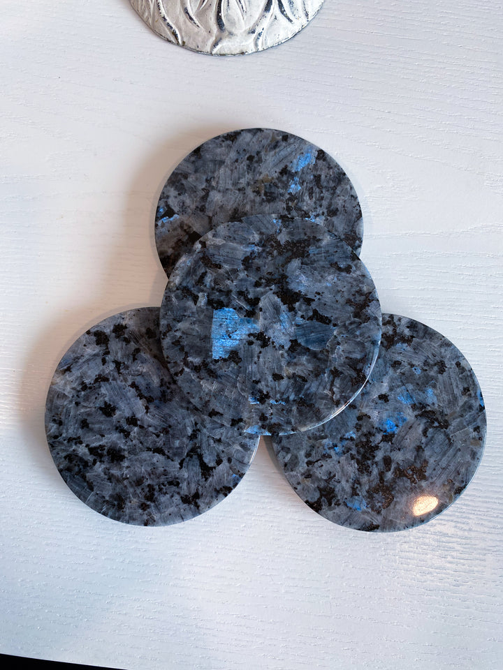 Set: Two Large Flashy Larvikite Coasters