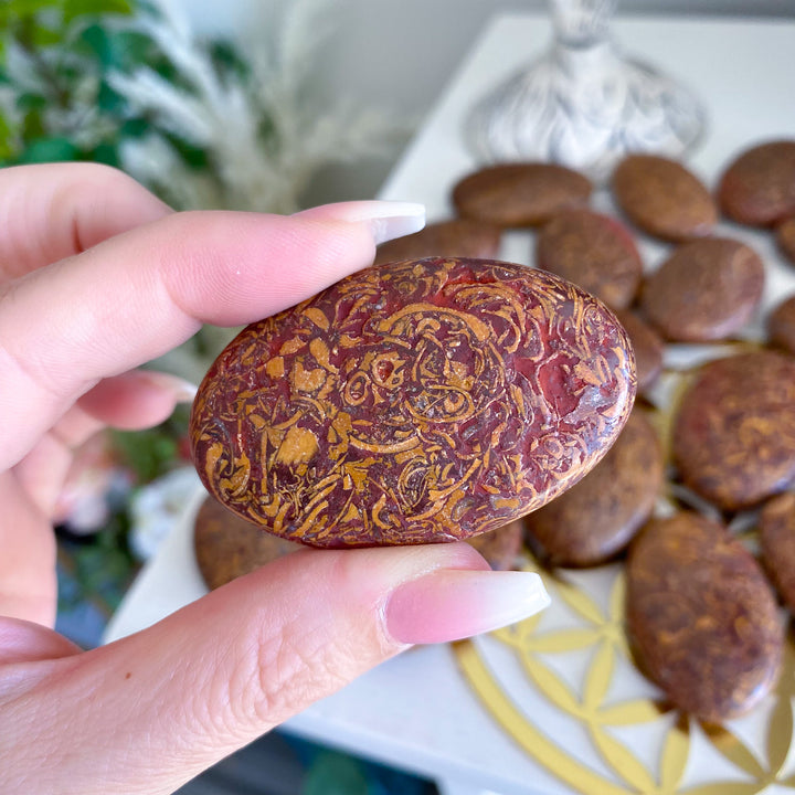 Small Calligraphy Jasper Palm Stone