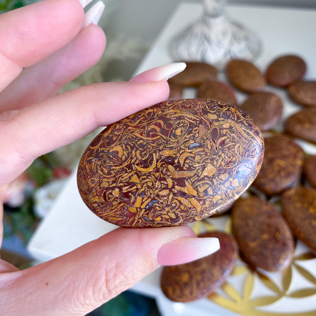 Small Calligraphy Jasper Palm Stone