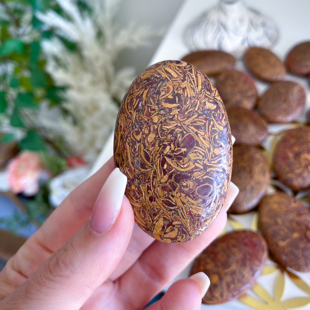Small Calligraphy Jasper Palm Stone