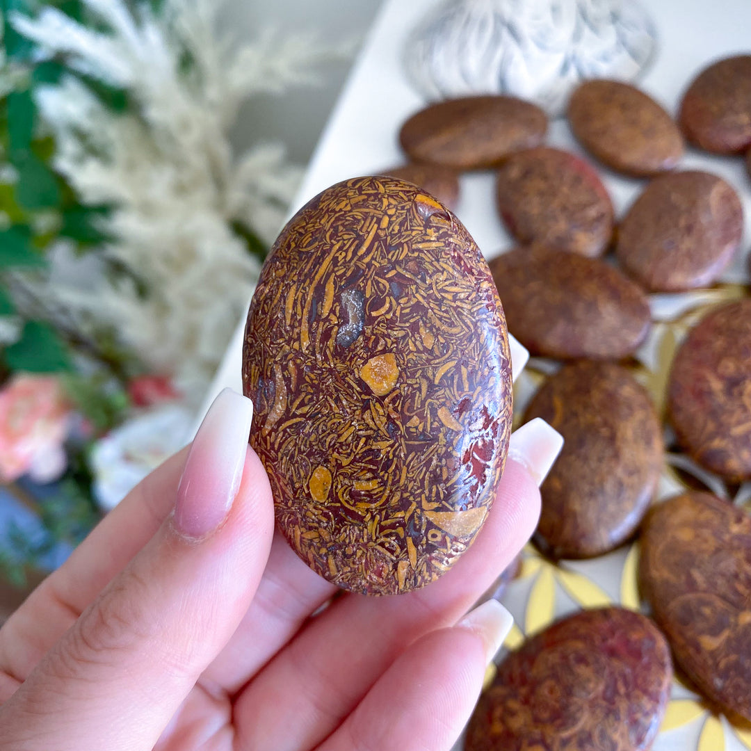 Small Calligraphy Jasper Palm Stone