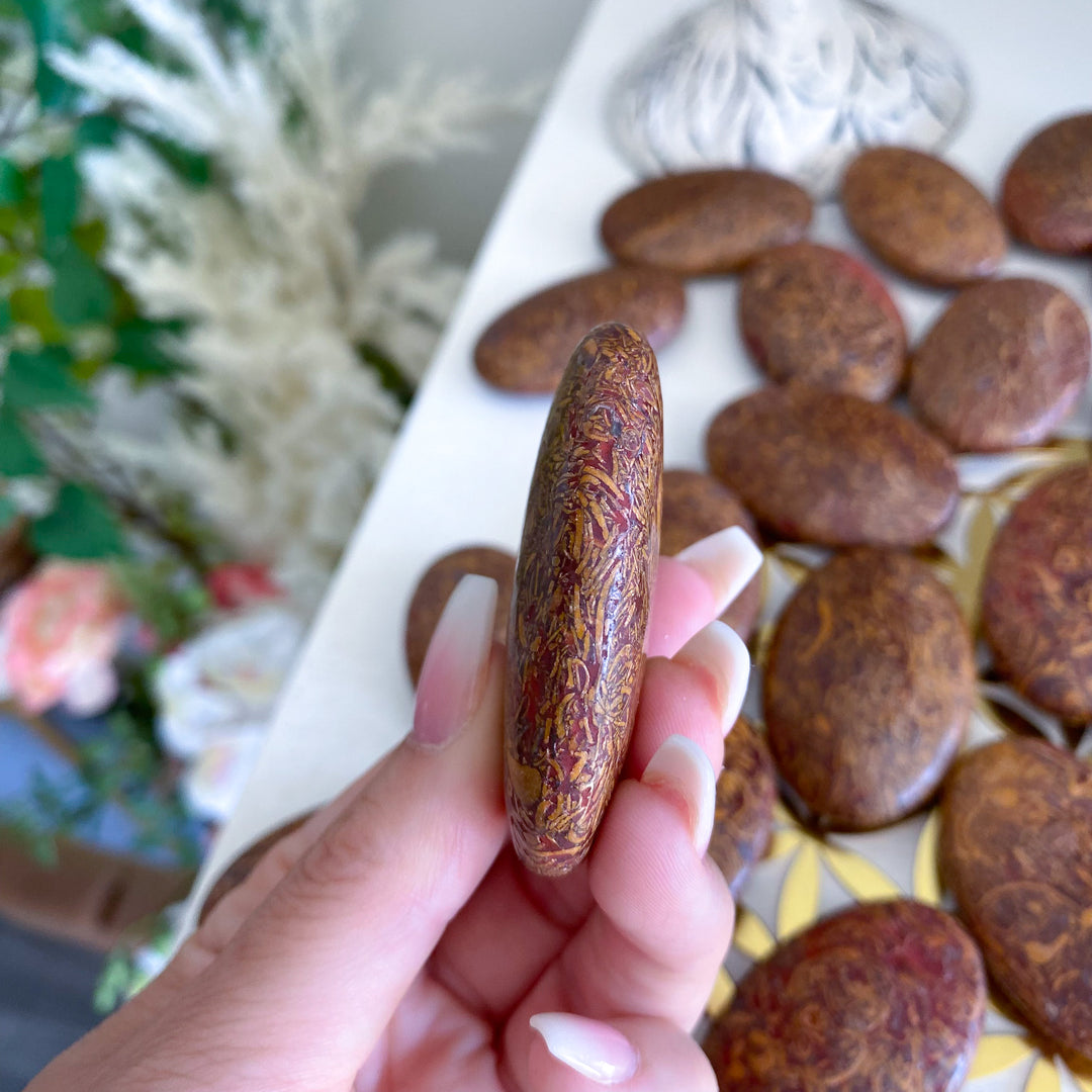 Small Calligraphy Jasper Palm Stone