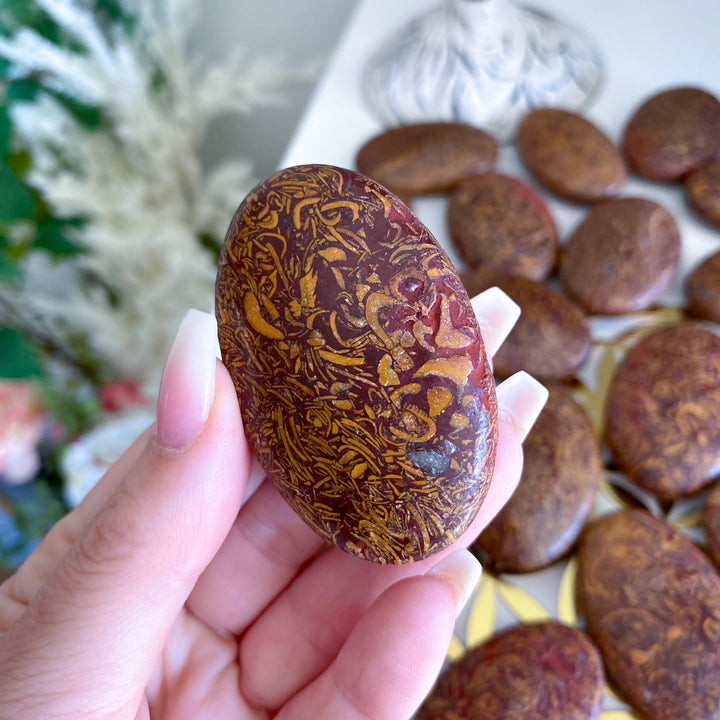 Small Calligraphy Jasper Palm Stone
