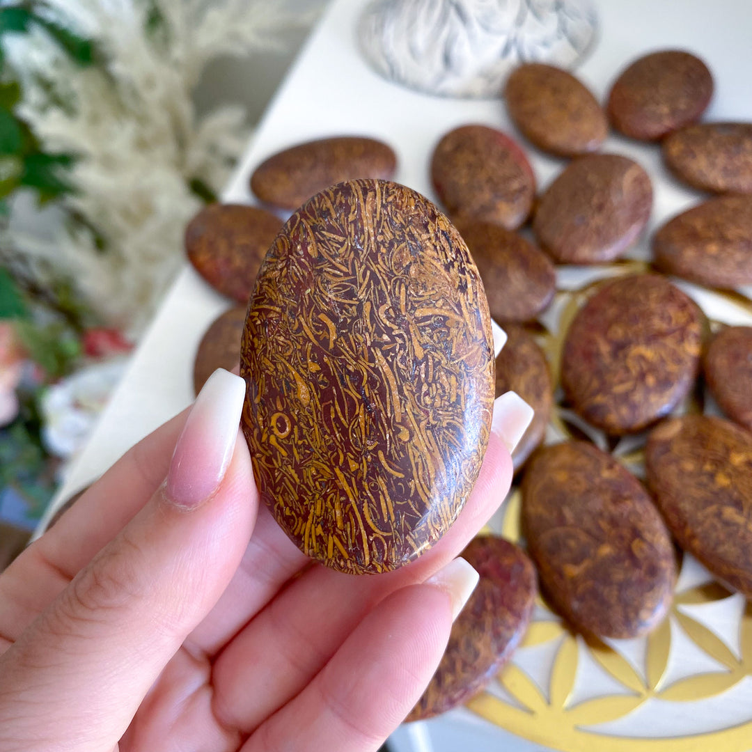 Small Calligraphy Jasper Palm Stone