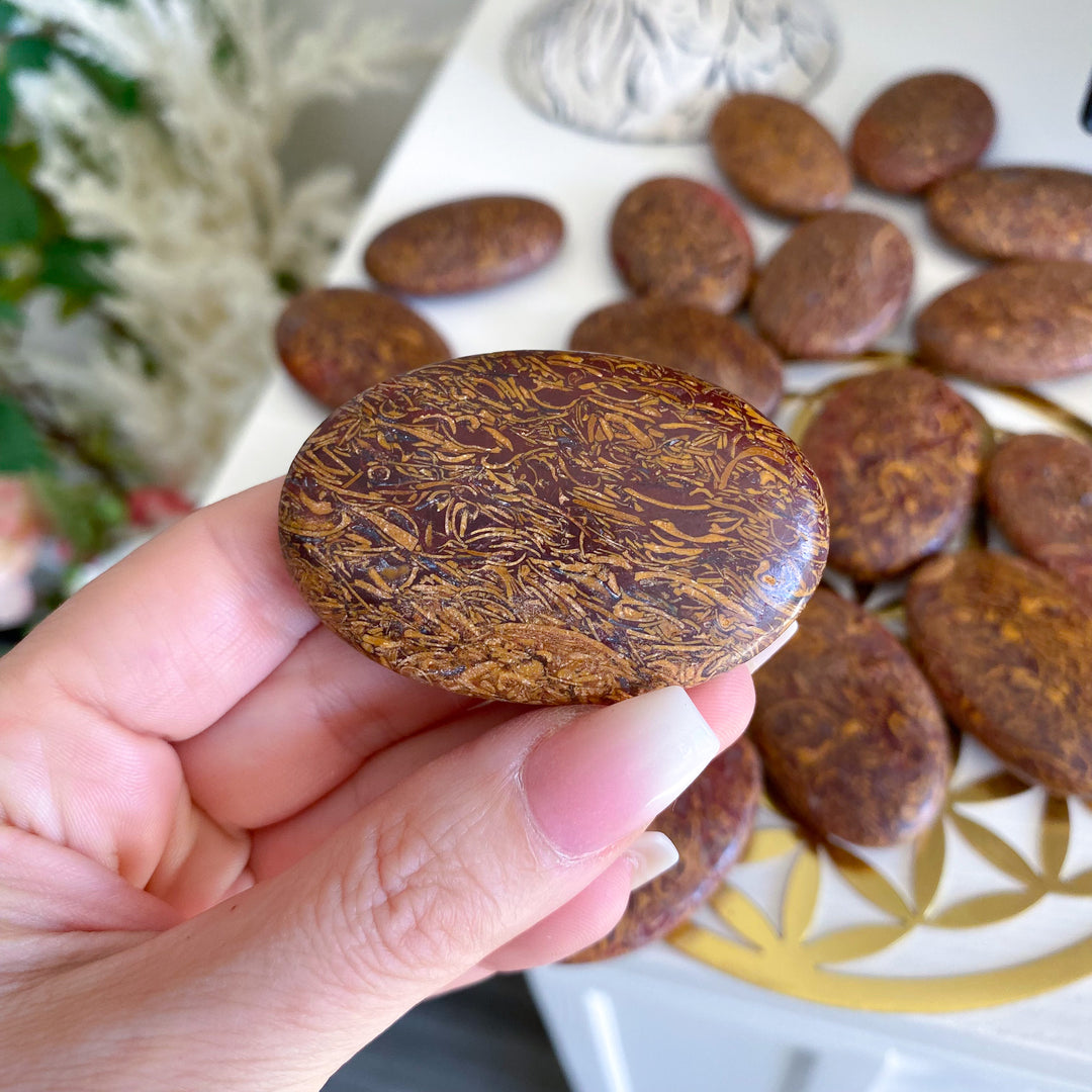 Small Calligraphy Jasper Palm Stone