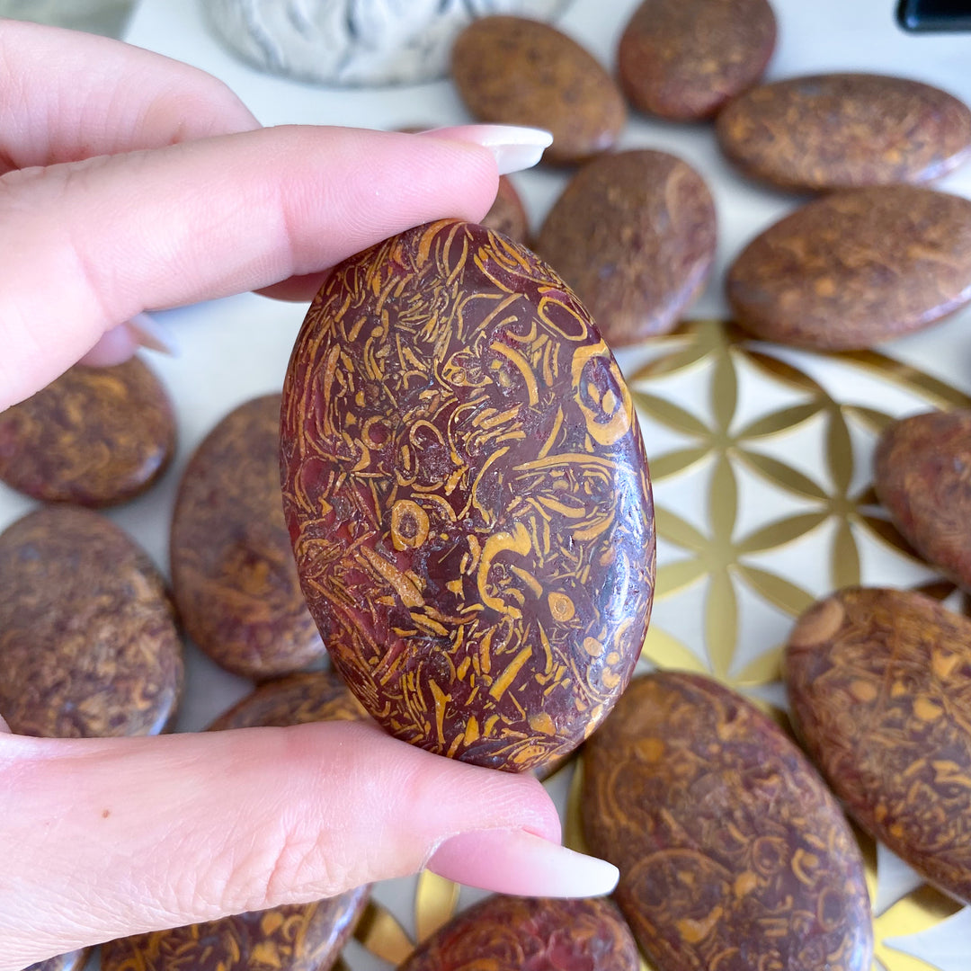 Small Calligraphy Jasper Palm Stone