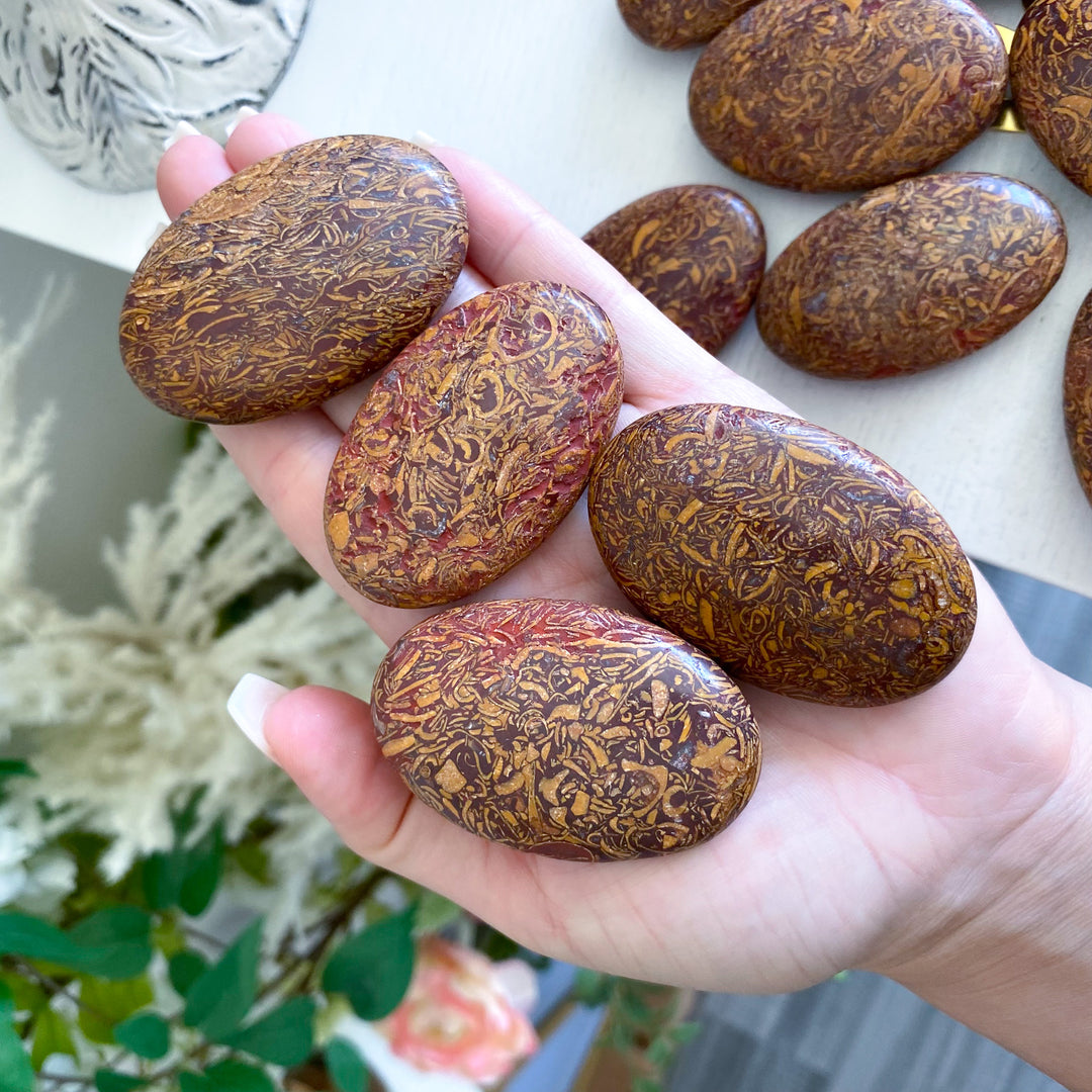 Small Calligraphy Jasper Palm Stone