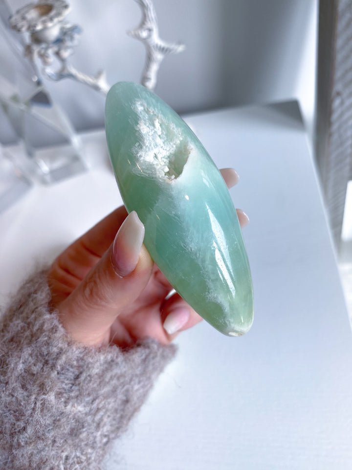 Large Pistachio Calcite Shiva with Cavern - Green Calcite