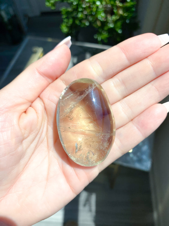 Small Natural Citrine Palm Stone #1