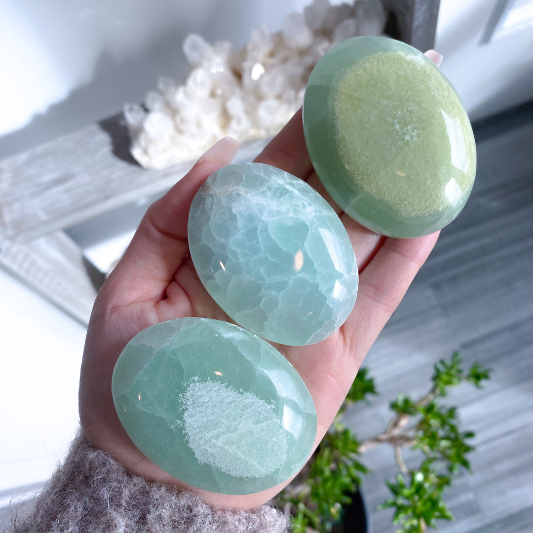 Pistachio Calcite Palm Stone - B Quality - Green Calcite