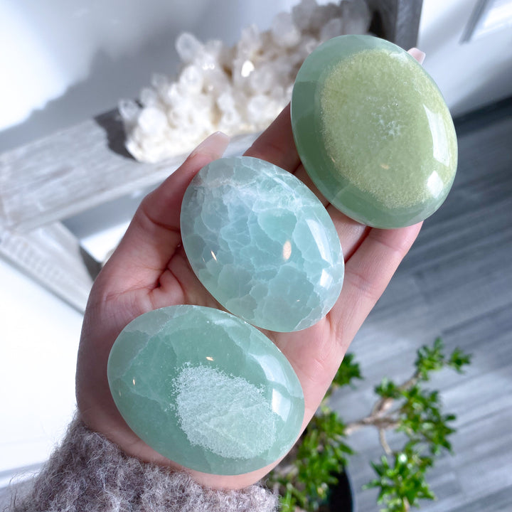 Pistachio Calcite Palm Stone - B Quality - Green Calcite