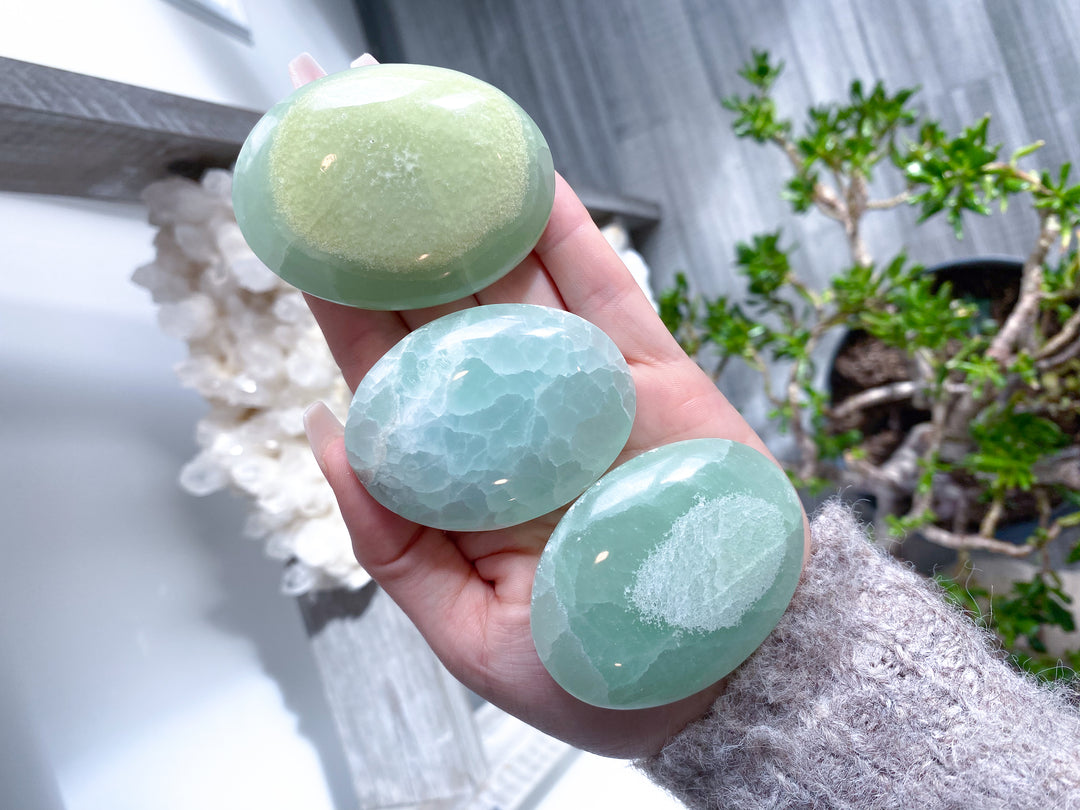 Pistachio Calcite Palm Stone - B Quality - Green Calcite