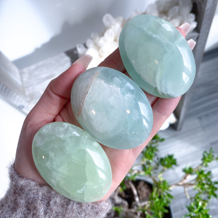 Pistachio Calcite Palm Stone - B Quality - Green Calcite