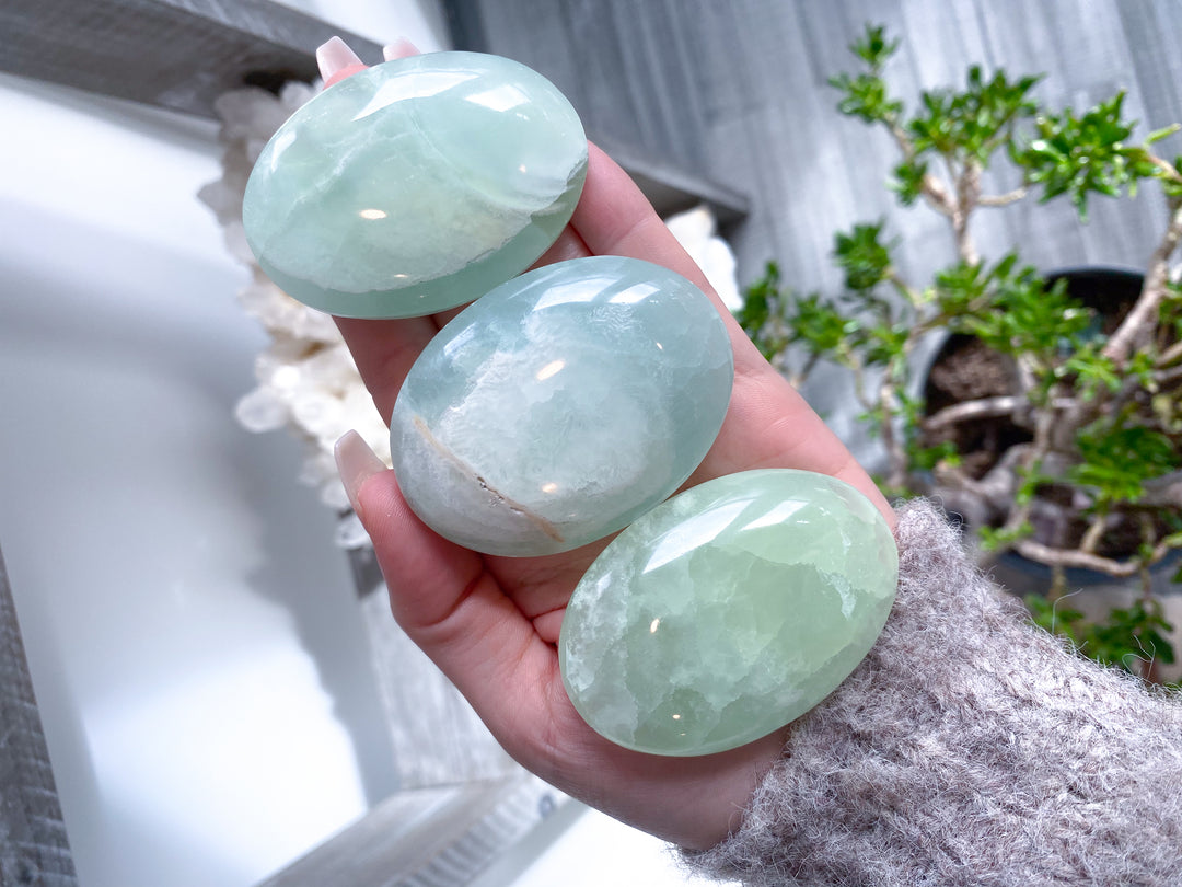 Pistachio Calcite Palm Stone - B Quality - Green Calcite