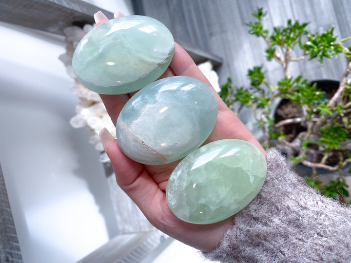 Pistachio Calcite Palm Stone - B Quality - Green Calcite