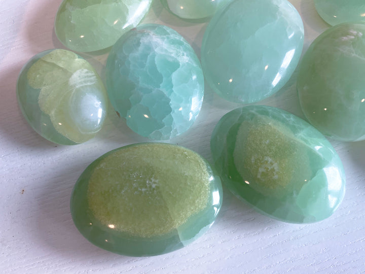 Pistachio Calcite Palm Stone - B Quality - Green Calcite