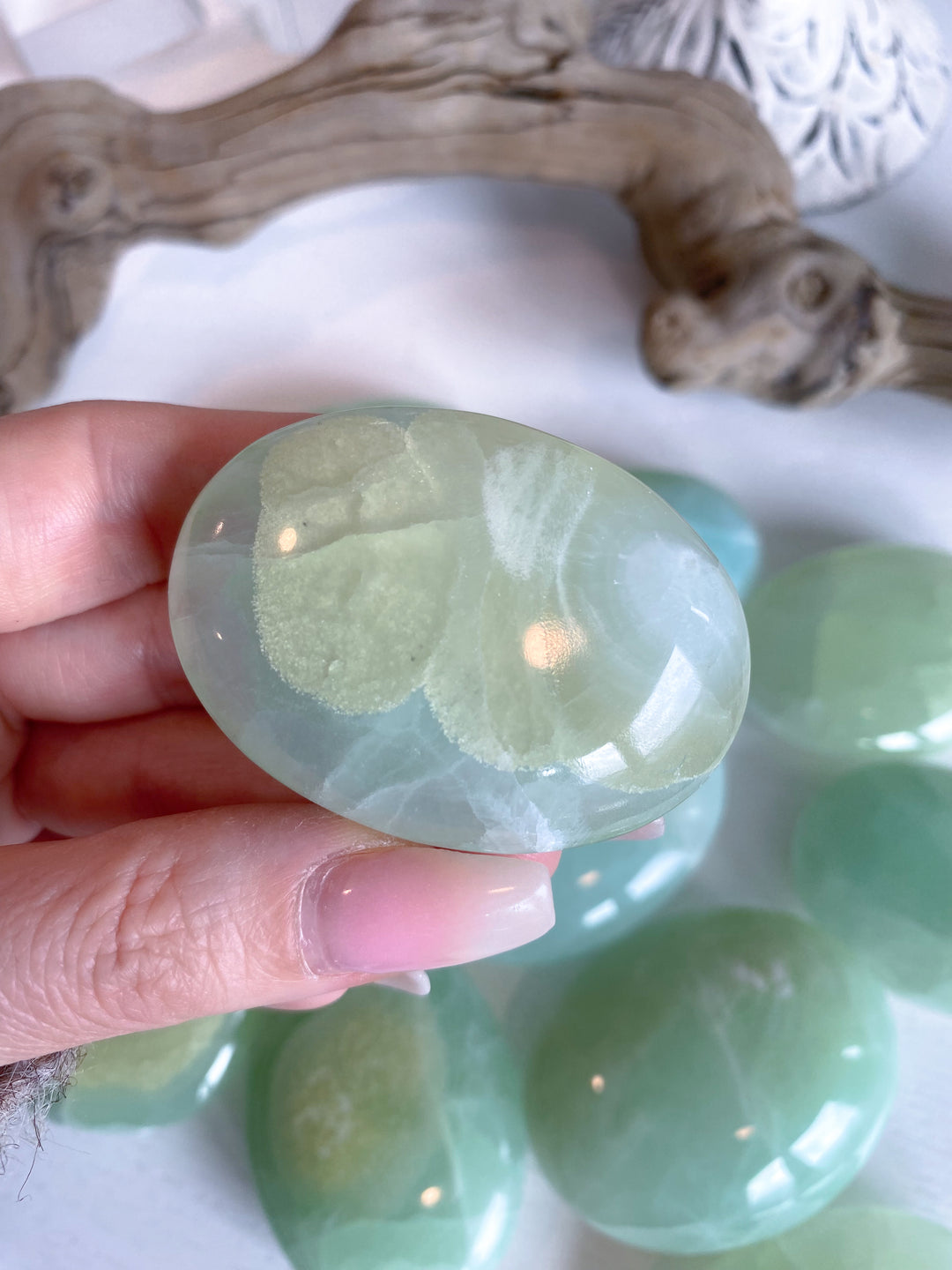 Pistachio Calcite Palm Stone - B Quality - Green Calcite