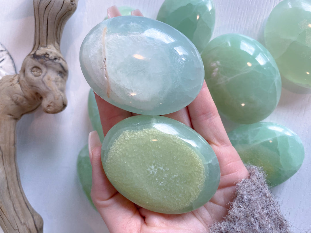 Pistachio Calcite Palm Stone - B Quality - Green Calcite