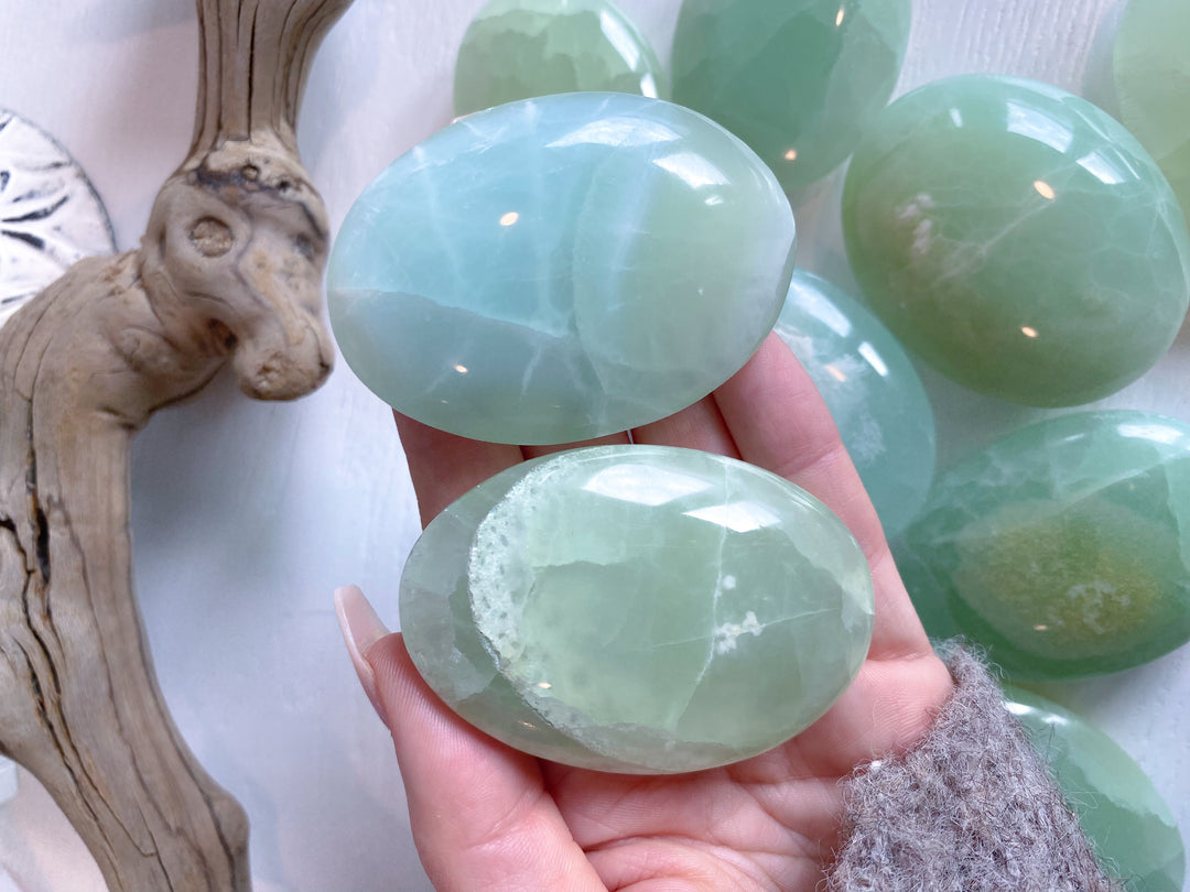 Pistachio Calcite Palm Stone - B Quality - Green Calcite