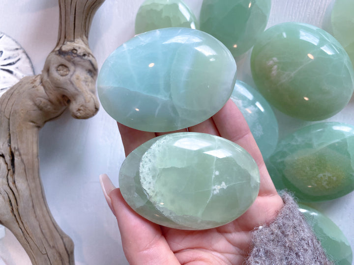 Pistachio Calcite Palm Stone - B Quality - Green Calcite
