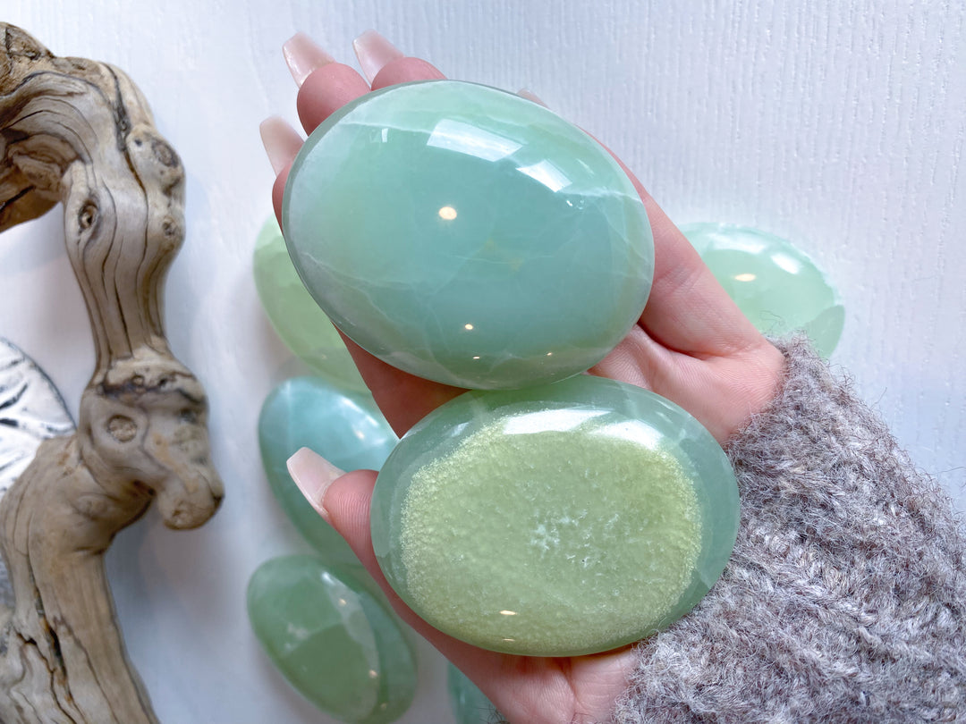 Pistachio Calcite Palm Stone - B Quality - Green Calcite