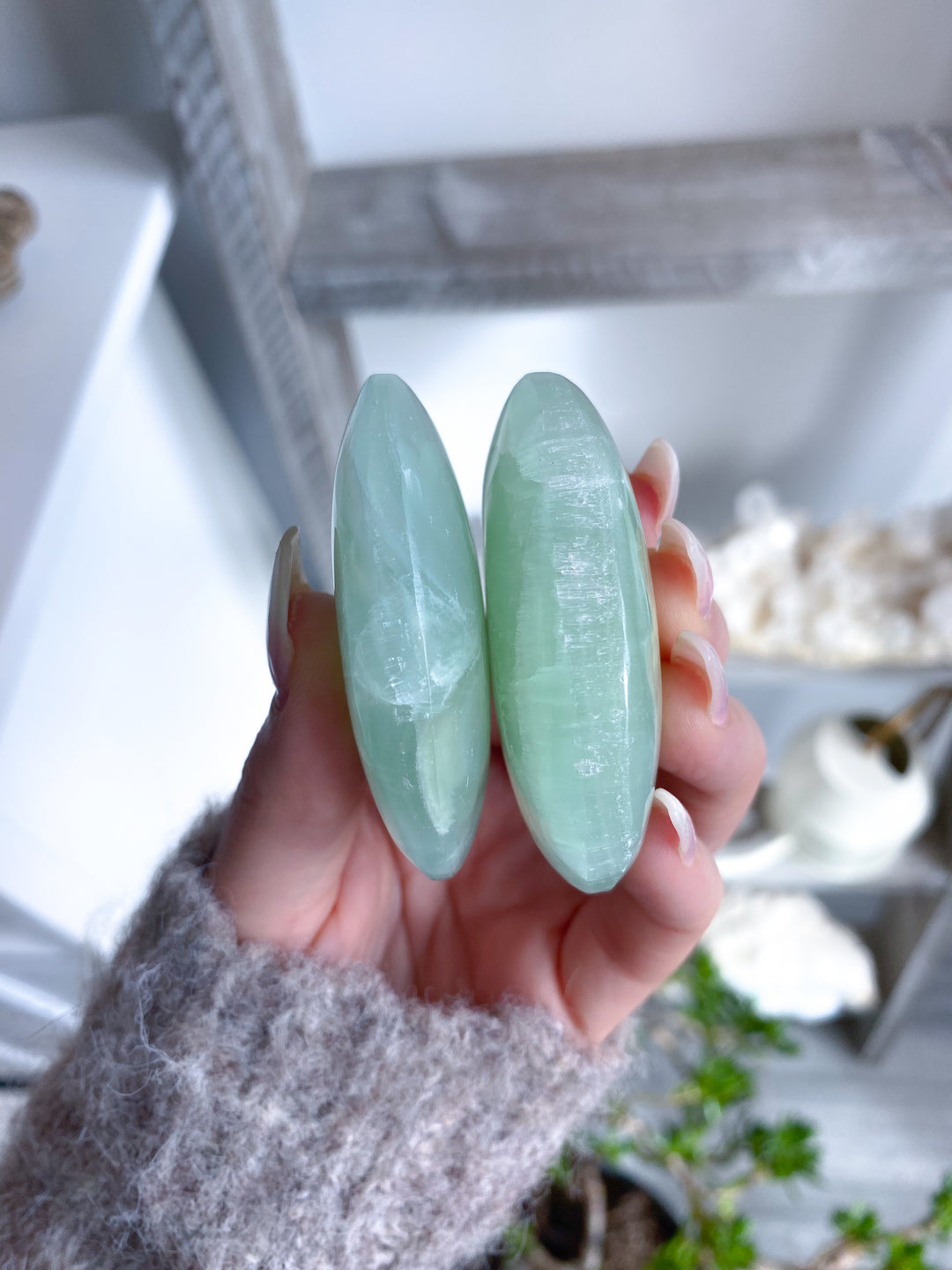 Pistachio Calcite Palm Stone - B Quality - Green Calcite