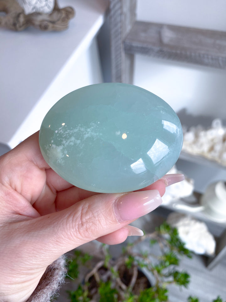 Full Moon Pistachio Calcite Palm Stone #7 - Green Calcite