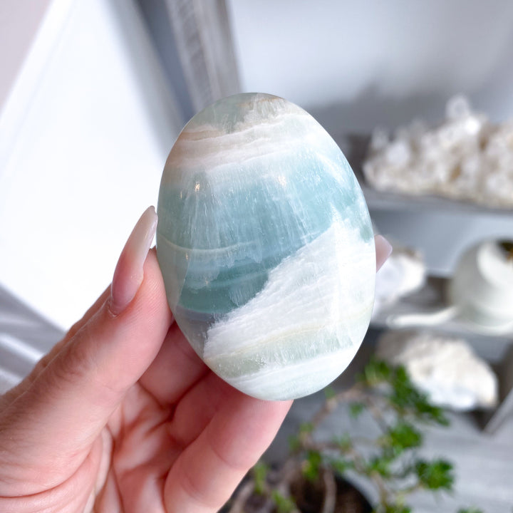 Pistachio Calcite Palm Stone #3 - Green Calcite