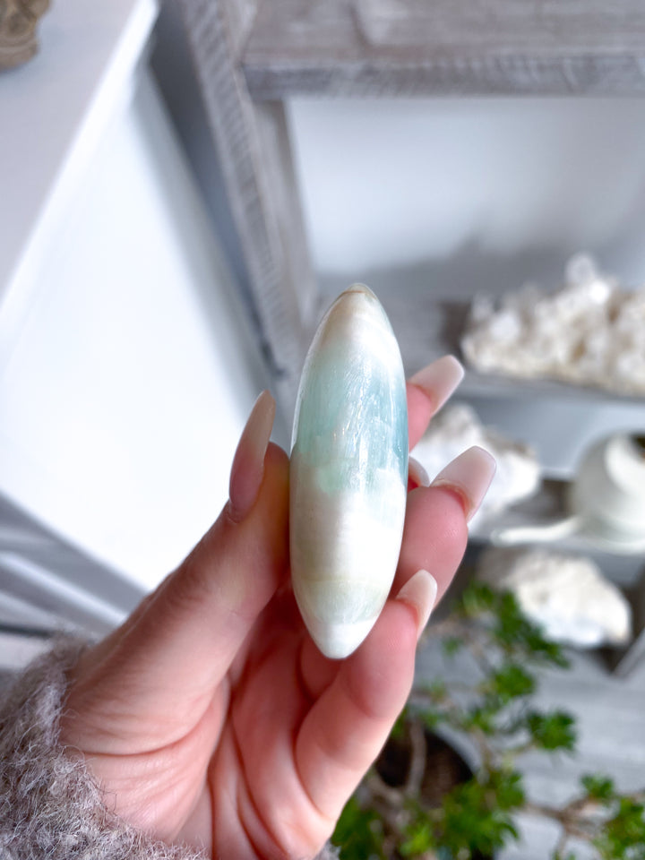 Pistachio Calcite Palm Stone #3 - Green Calcite