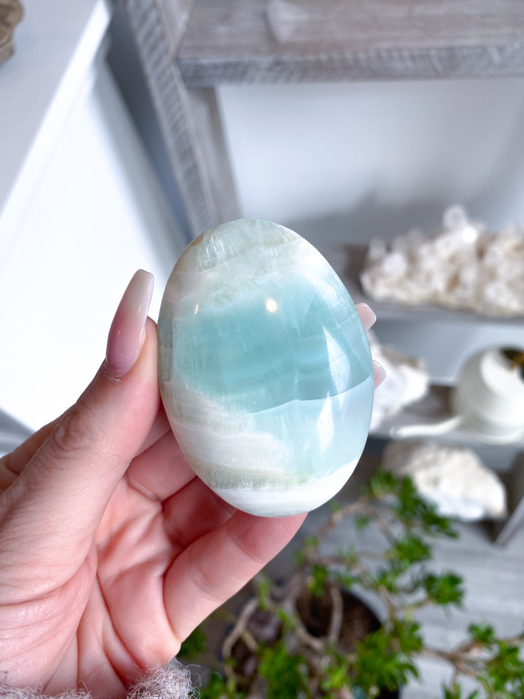 Pistachio Calcite Palm Stone #3 - Green Calcite