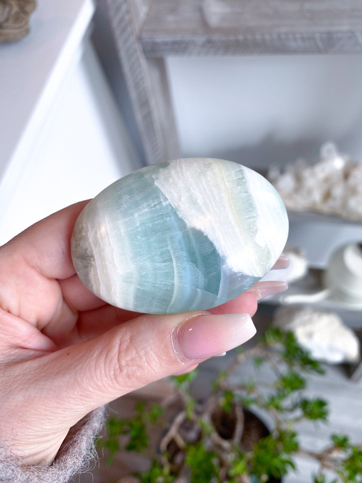Pistachio Calcite Palm Stone #3 - Green Calcite