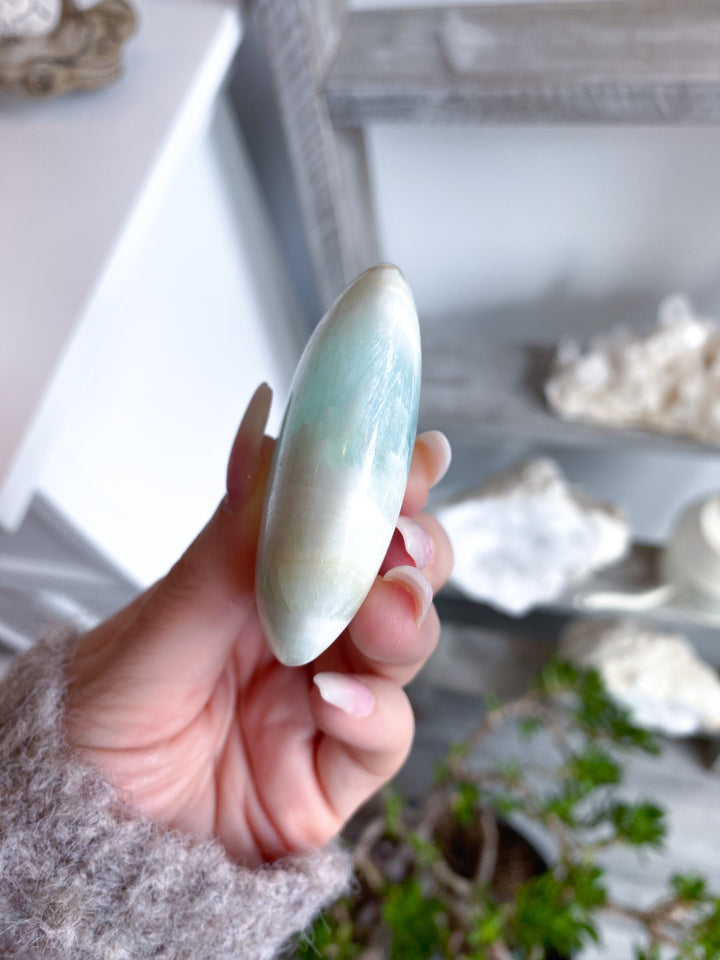 Pistachio Calcite Palm Stone #3 - Green Calcite