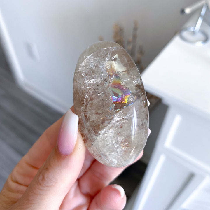 Dimensional Small Natural Citrine Palm Stone #4 - Rainbows