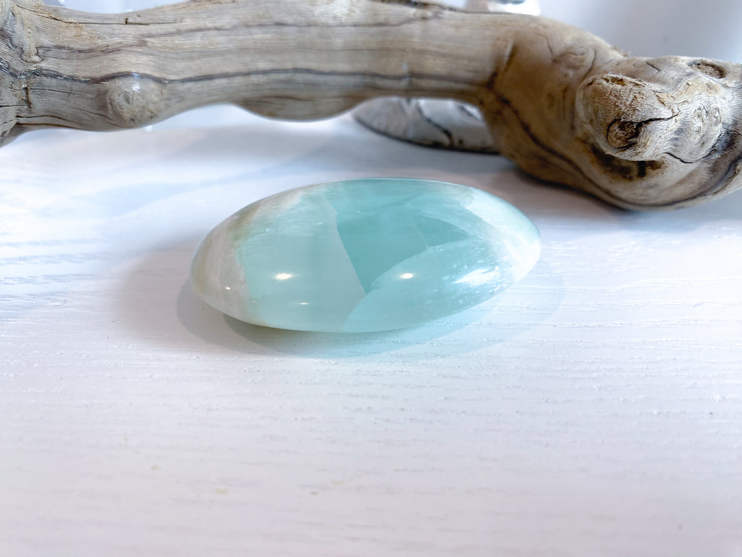 Pistachio Calcite Palm Stone #3 - Green Calcite