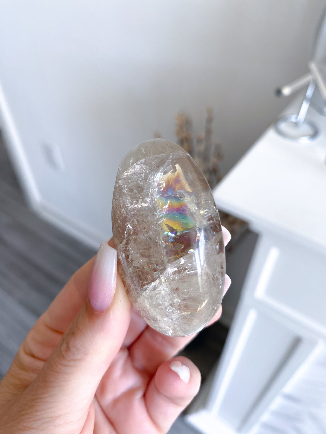 Dimensional Small Natural Citrine Palm Stone #4 - Rainbows
