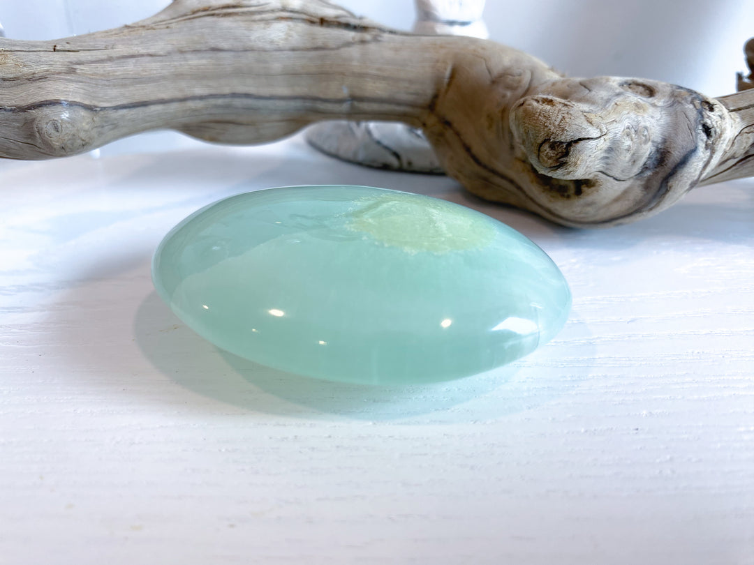 Full Moon Pistachio Calcite Palm Stone #7 - Green Calcite