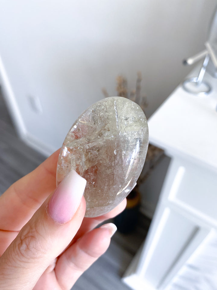 Dimensional Small Natural Citrine Palm Stone #4 - Rainbows
