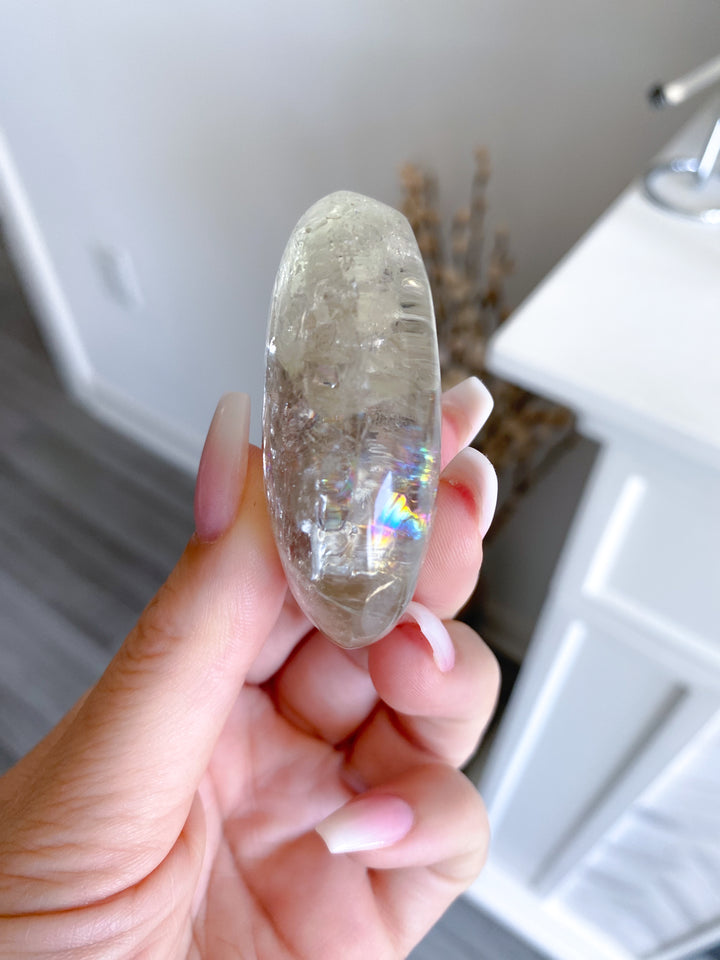 Dimensional Small Natural Citrine Palm Stone #4 - Rainbows