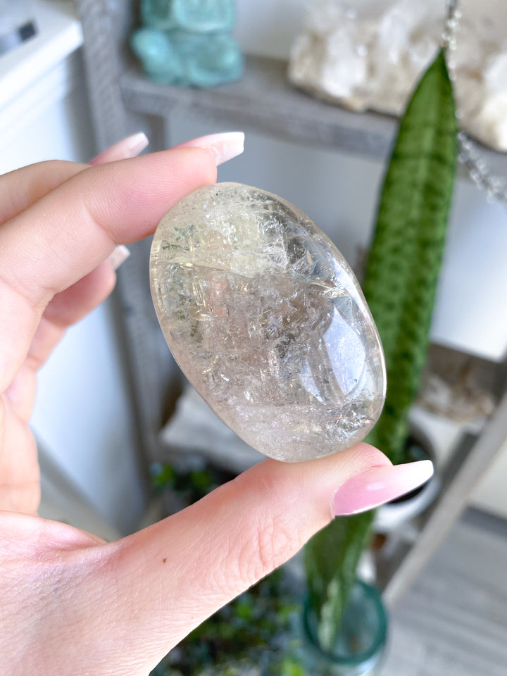 Dimensional Small Natural Citrine Palm Stone #4 - Rainbows
