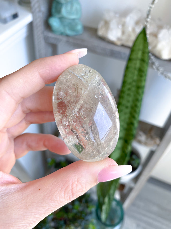 Dimensional Small Natural Citrine Palm Stone #4 - Rainbows